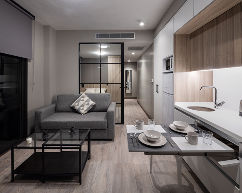 Everything has been thought of in our apartments, including kitchen utensils. Spoons, forks, pots and pans and more.